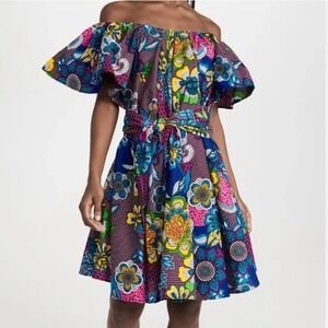 The OULA‎ Company Floral Honeycomb Off Shoulder Dress One Size Floral Butterfly